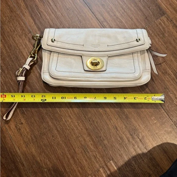 Coach Beige Leather Wristlet with Gold Hardware - Picture 1 of 6
